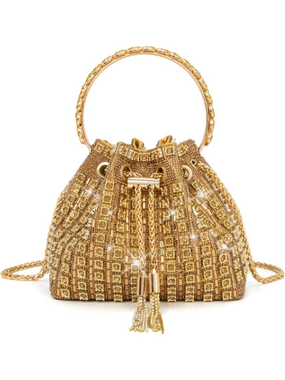 Women Gold Sparkly Rhinestone Clutch Purse Diamond Chain Evening Bag